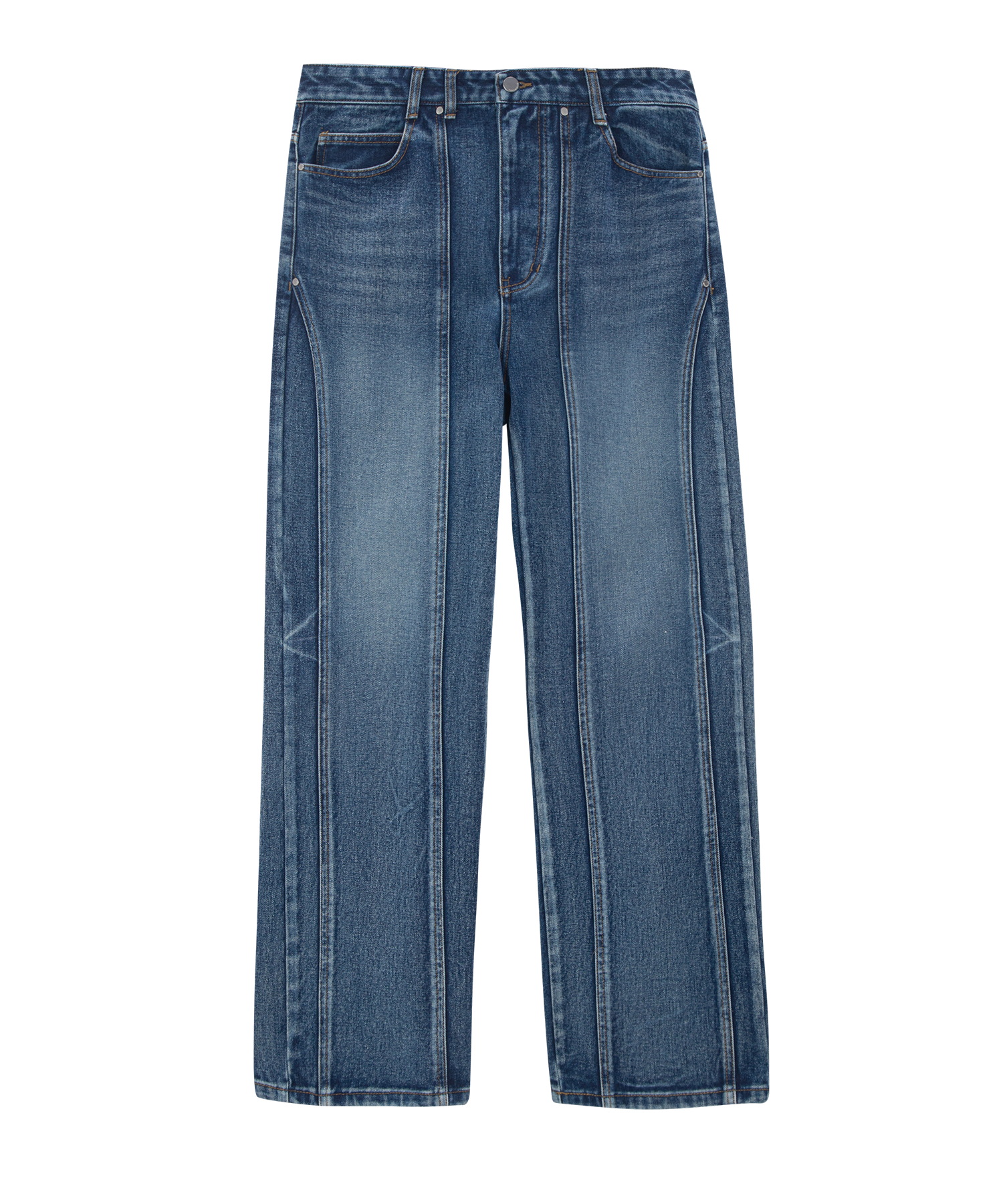 Pocket Cutting Wide Denim Pants  - Blue