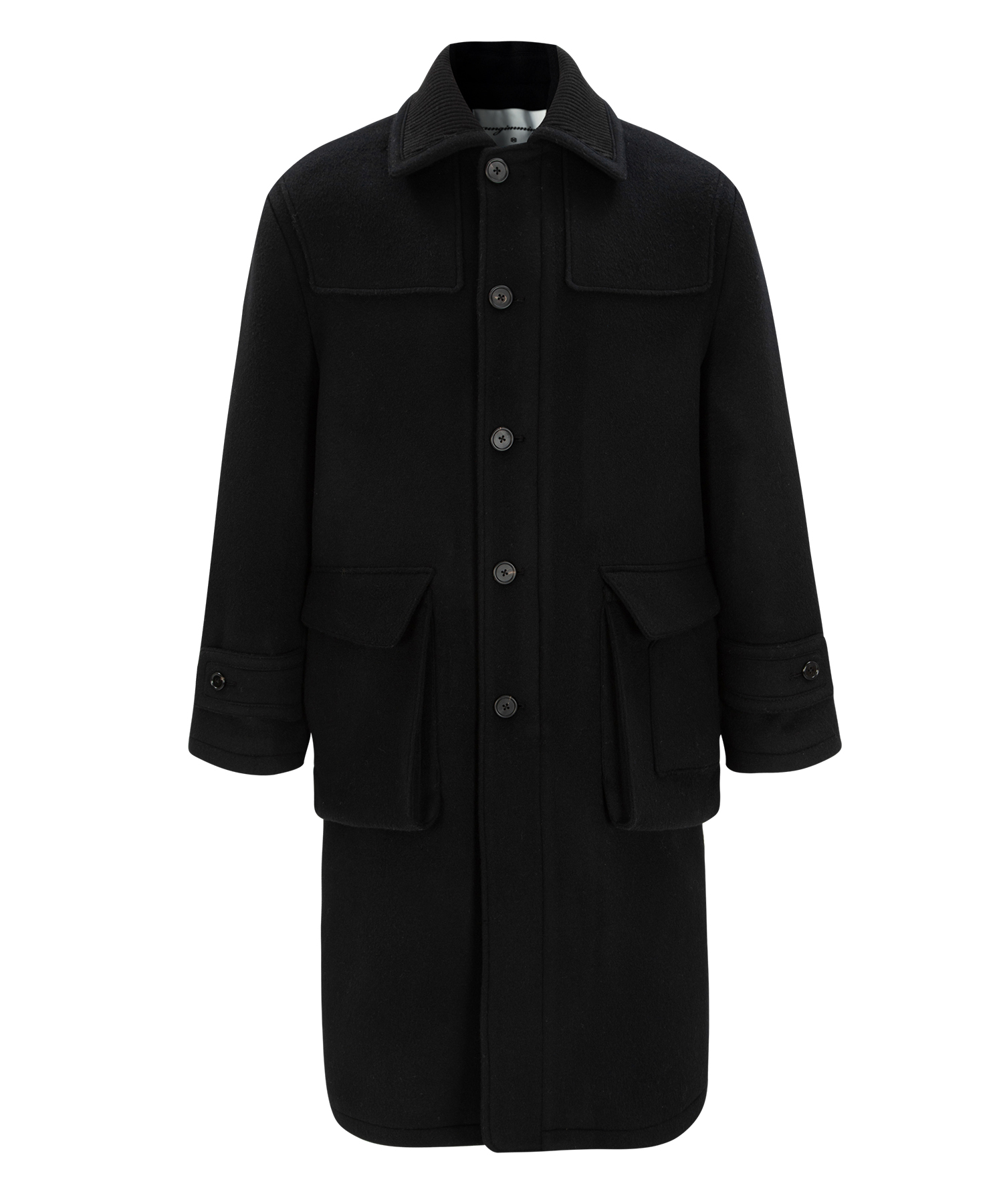 Wool Patch Single Breasted Coat - Black